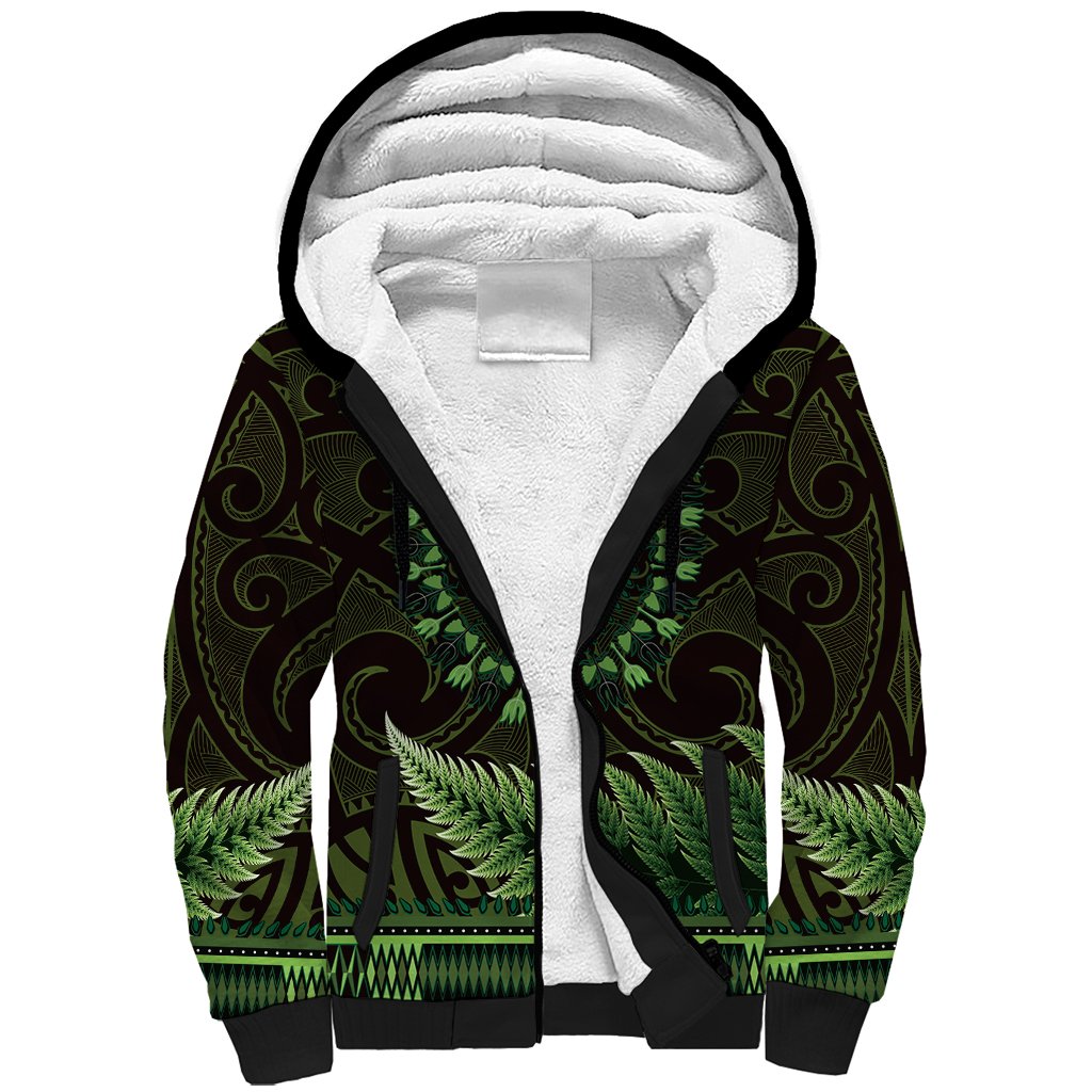 Lime Green African Dashiki With Aotearoa Maori Sherpa Hoodie Paua Shell Mix Silver Fern