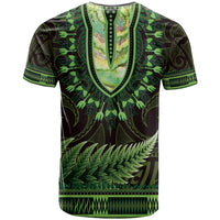 Lime Green African Dashiki With Aotearoa Maori T Shirt Paua Shell Mix Silver Fern