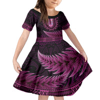 Pink African Dashiki With Aotearoa Maori Family Matching Off Shoulder Maxi Dress and Hawaiian Shirt Paua Shell Mix Silver Fern LT14 Daughter's Dress Pink - Polynesian Pride
