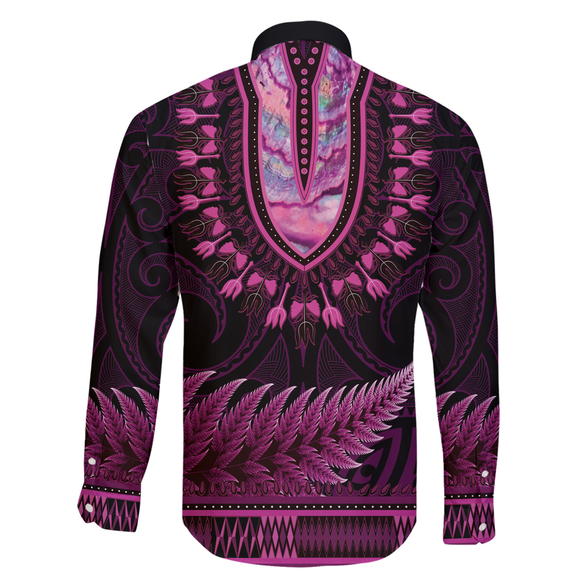 Pink African Dashiki With Aotearoa Maori Family Matching Short Sleeve Bodycon Dress and Hawaiian Shirt Paua Shell Mix Silver Fern