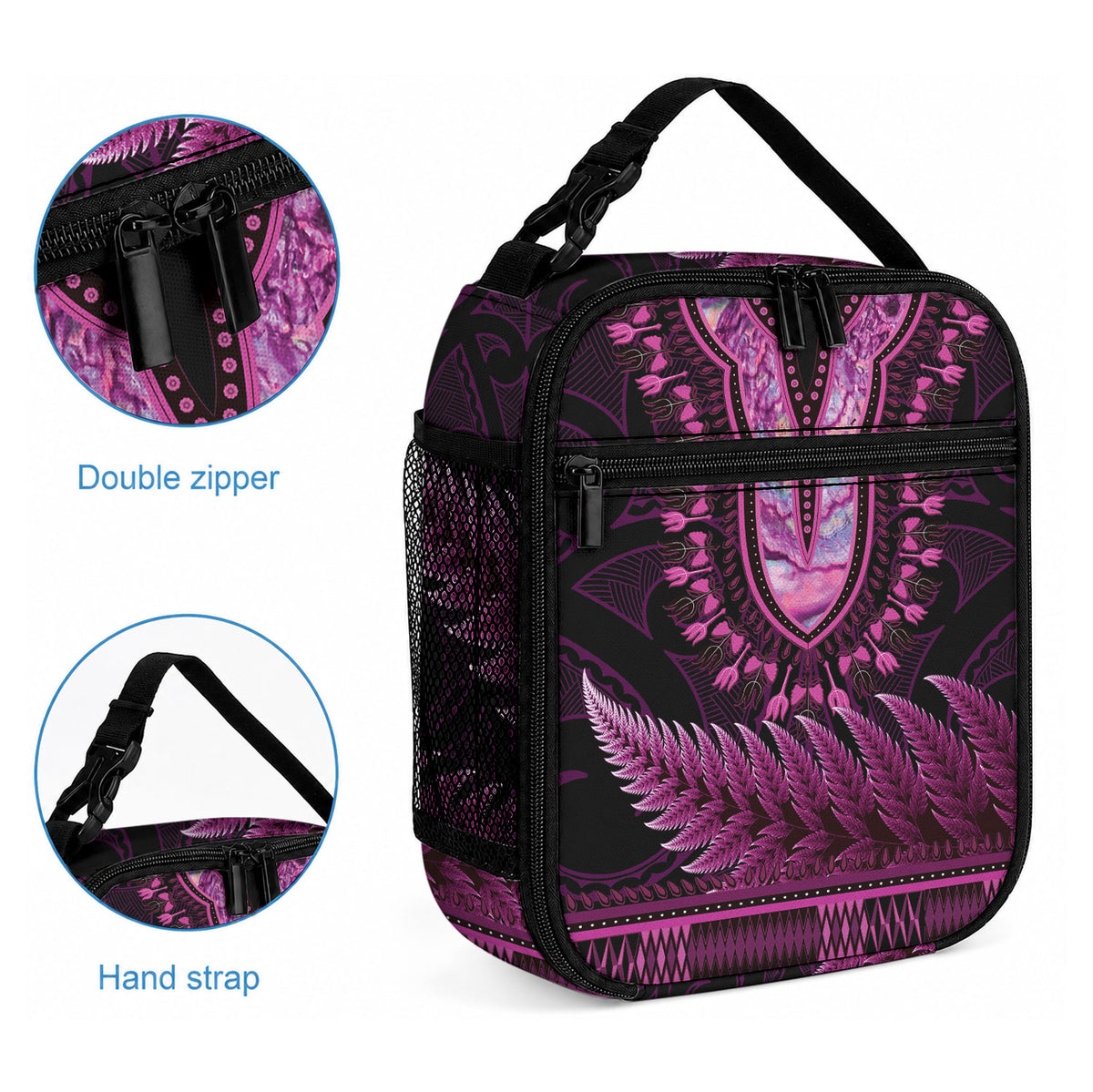 Pink African Dashiki With Aotearoa Maori Lunch Bag Paua Shell Mix Silver Fern LT14 - Polynesian Pride