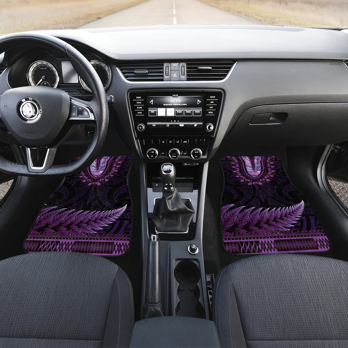 Purple African Dashiki With Aotearoa Maori Car Mats Paua Shell Mix Silver Fern