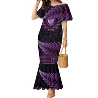 Purple African Dashiki With Aotearoa Maori Family Matching Mermaid Dress and Hawaiian Shirt Paua Shell Mix Silver Fern
