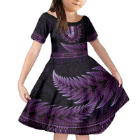 Purple African Dashiki With Aotearoa Maori Family Matching Off Shoulder Maxi Dress and Hawaiian Shirt Paua Shell Mix Silver Fern LT14 Daughter's Dress Purple - Polynesian Pride