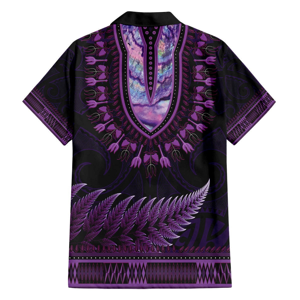 Purple African Dashiki With Aotearoa Maori Family Matching Off Shoulder Maxi Dress and Hawaiian Shirt Paua Shell Mix Silver Fern LT14 - Polynesian Pride