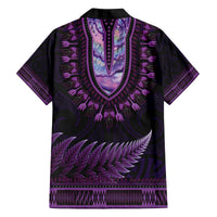 Purple African Dashiki With Aotearoa Maori Family Matching Off Shoulder Maxi Dress and Hawaiian Shirt Paua Shell Mix Silver Fern LT14 - Polynesian Pride