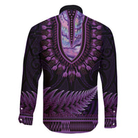 Purple African Dashiki With Aotearoa Maori Family Matching Off Shoulder Maxi Dress and Hawaiian Shirt Paua Shell Mix Silver Fern LT14 - Polynesian Pride