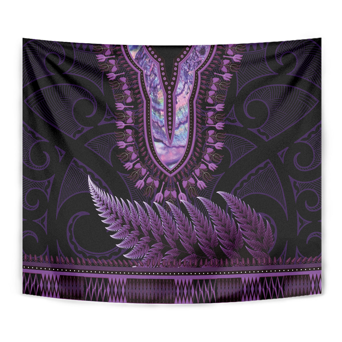 Purple African Dashiki With Aotearoa Maori Tapestry Paua Shell Mix Silver Fern