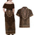 Brown African Dashiki With Tonga Ngatu Pattern Couples Matching Off Shoulder Maxi Dress and Hawaiian Shirt