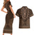 Brown African Dashiki With Tonga Ngatu Pattern Couples Matching Short Sleeve Bodycon Dress and Hawaiian Shirt