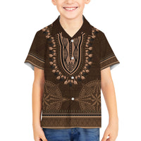Brown African Dashiki With Tonga Ngatu Pattern Family Matching Long Sleeve Bodycon Dress and Hawaiian Shirt