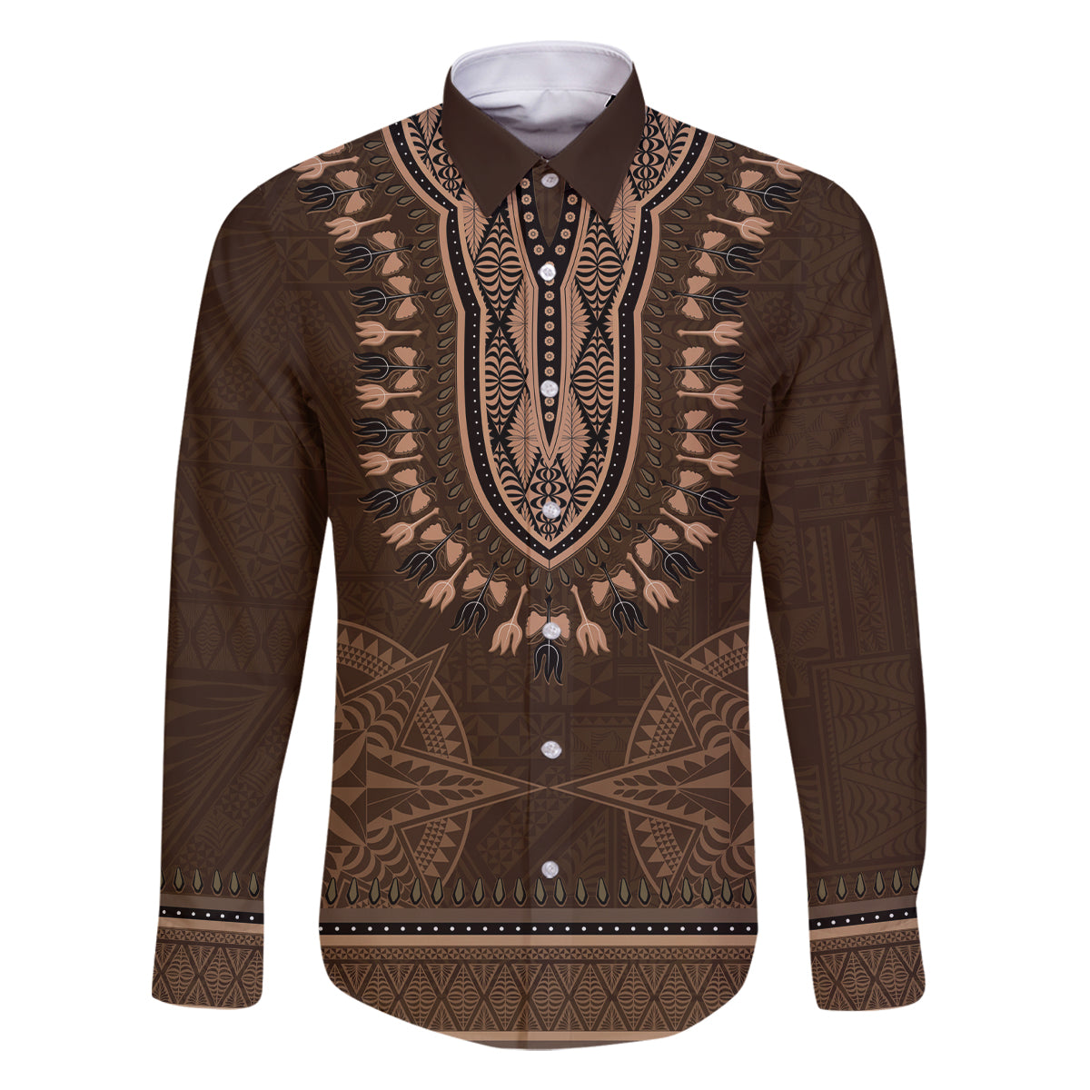 Brown African Dashiki With Tonga Ngatu Pattern Family Matching Mermaid Dress and Hawaiian Shirt