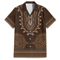 Brown African Dashiki With Tonga Ngatu Pattern Family Matching Off Shoulder Maxi Dress and Hawaiian Shirt