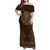 Brown African Dashiki With Tonga Ngatu Pattern Family Matching Off Shoulder Maxi Dress and Hawaiian Shirt