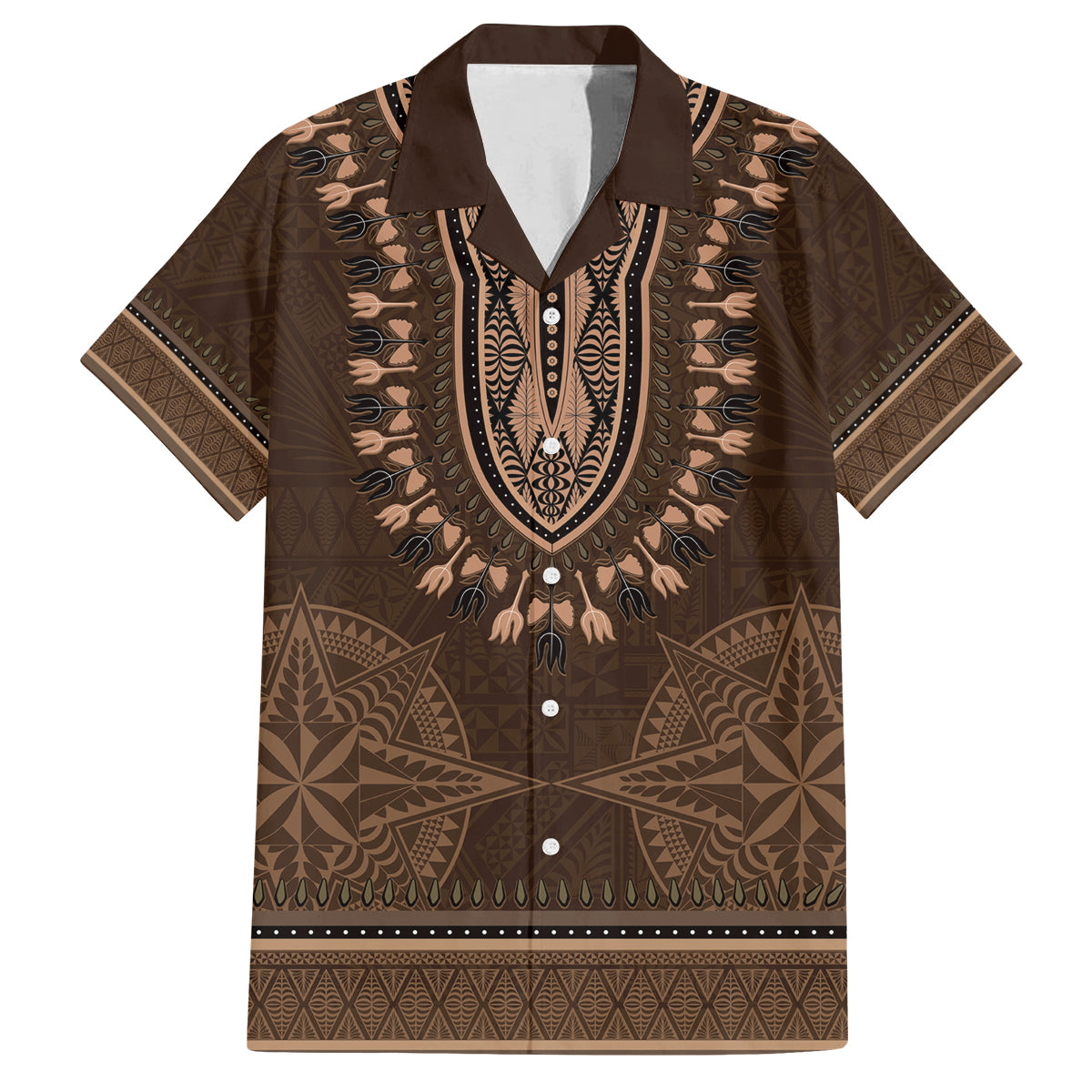 Brown African Dashiki With Tonga Ngatu Pattern Family Matching Summer Maxi Dress and Hawaiian Shirt