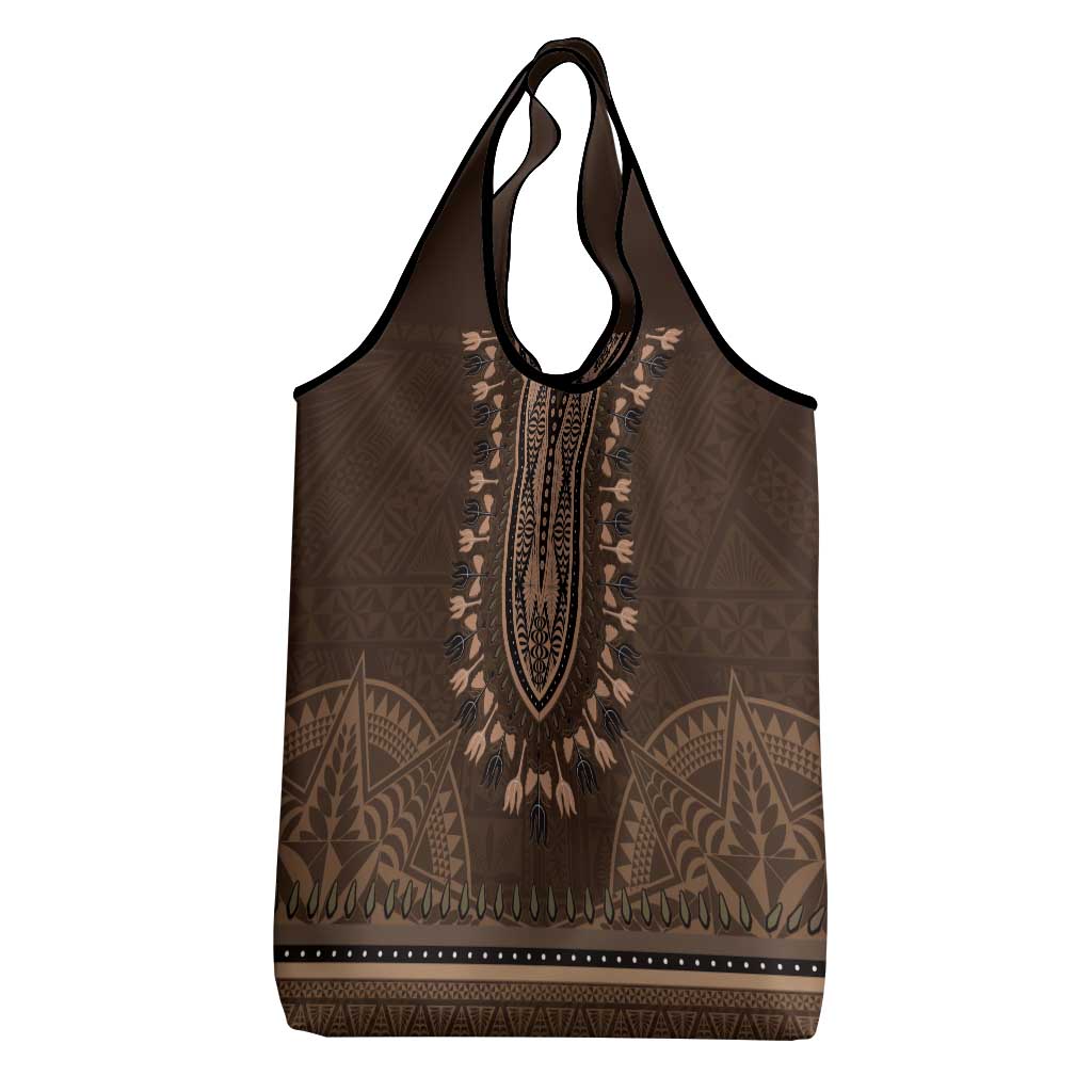 Brown African Dashiki With Tonga Ngatu Pattern Grocery Bag