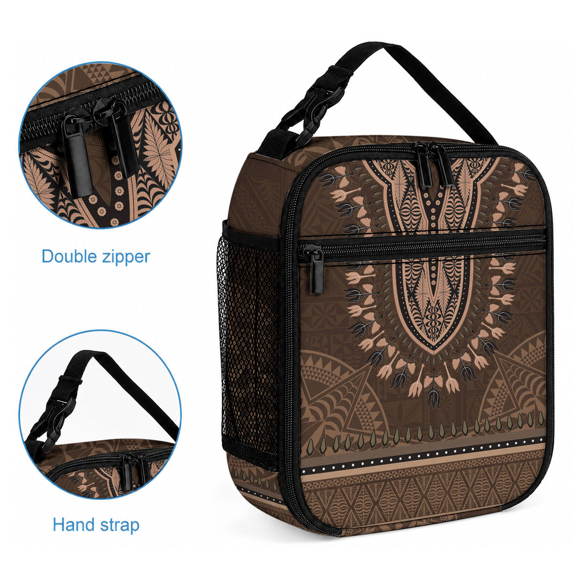 Brown African Dashiki With Tonga Ngatu Pattern Lunch Bag LT14 - Polynesian Pride
