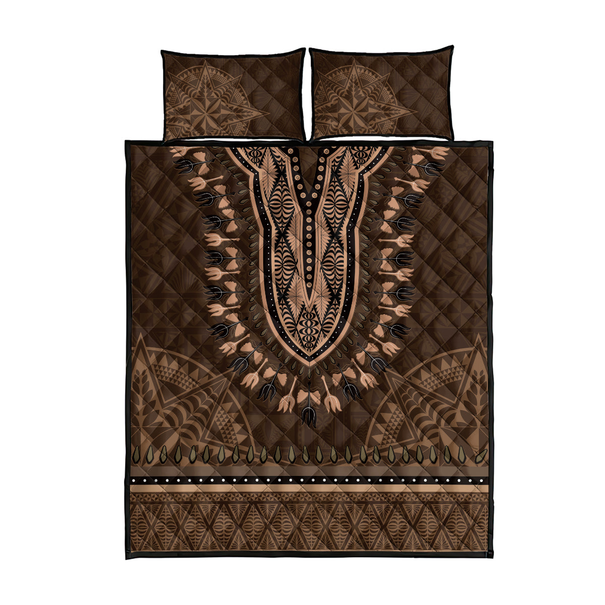 Brown African Dashiki With Tonga Ngatu Pattern Quilt Bed Set