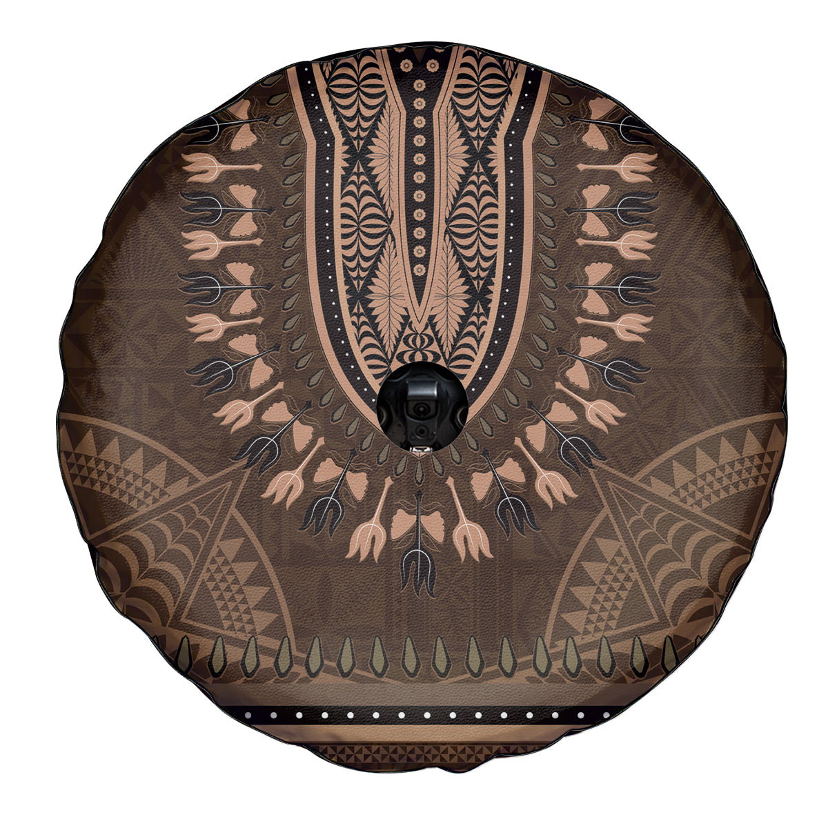 Brown African Dashiki With Tonga Ngatu Pattern Spare Tire Cover