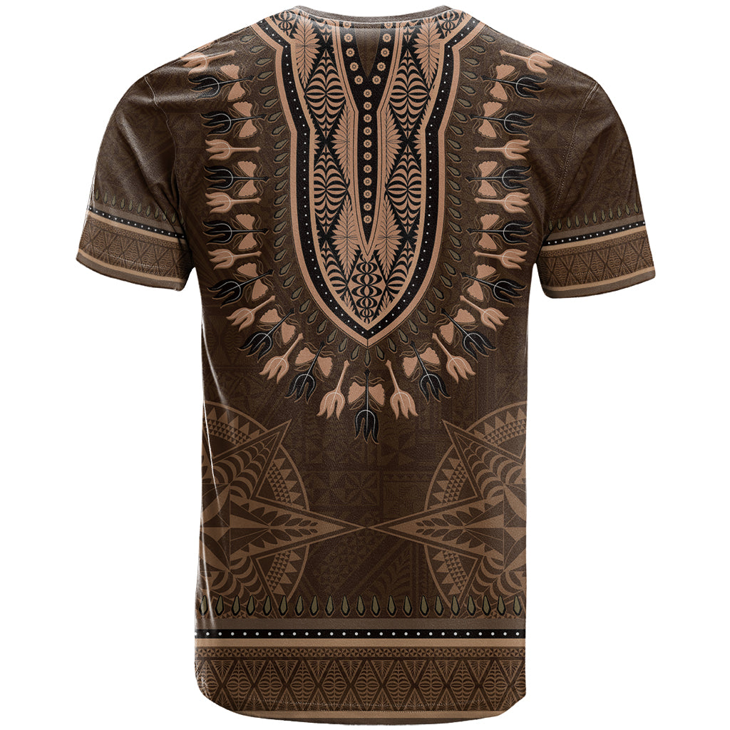 Brown African Dashiki With Tonga Ngatu Pattern T Shirt