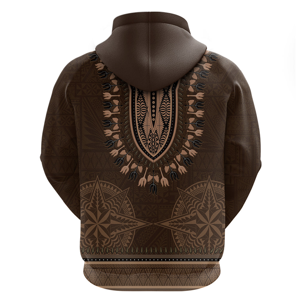 Brown African Dashiki With Tonga Ngatu Pattern Zip Hoodie