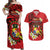 Personalised Tonga Emancipation Day Couples Matching Off Shoulder Maxi Dress and Hawaiian Shirt Tongan Ngatu Pattern - Red Version