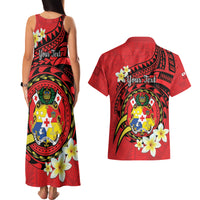 Personalised Tonga Emancipation Day Couples Matching Tank Maxi Dress and Hawaiian Shirt Tongan Ngatu Pattern - Red Version