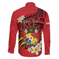 Personalised Tonga Emancipation Day Family Matching Mermaid Dress and Hawaiian Shirt Tongan Ngatu Pattern - Red Version