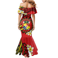 Personalised Tonga Emancipation Day Family Matching Mermaid Dress and Hawaiian Shirt Tongan Ngatu Pattern - Red Version