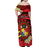 Personalised Tonga Emancipation Day Family Matching Off Shoulder Maxi Dress and Hawaiian Shirt Tongan Ngatu Pattern - Red Version