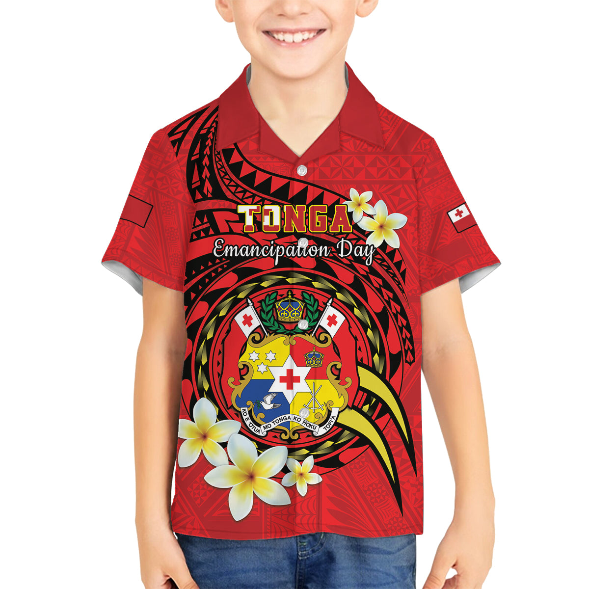 Personalised Tonga Emancipation Day Family Matching Tank Maxi Dress and Hawaiian Shirt Tongan Ngatu Pattern - Red Version