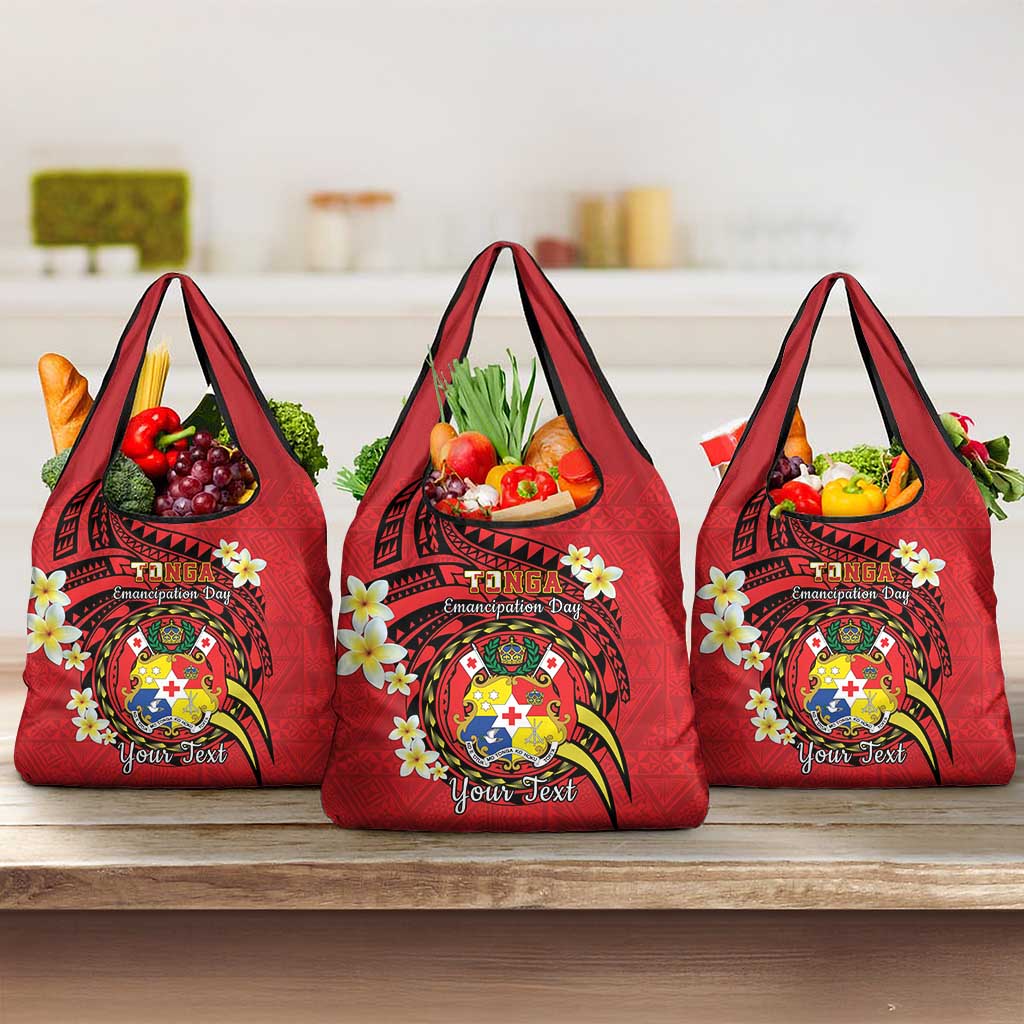 Personalised Tonga Emancipation Day Grocery Bag Tongan Ngatu Pattern - Red Version