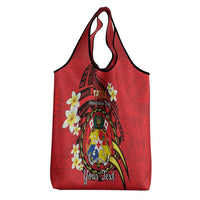 Personalised Tonga Emancipation Day Grocery Bag Tongan Ngatu Pattern - Red Version