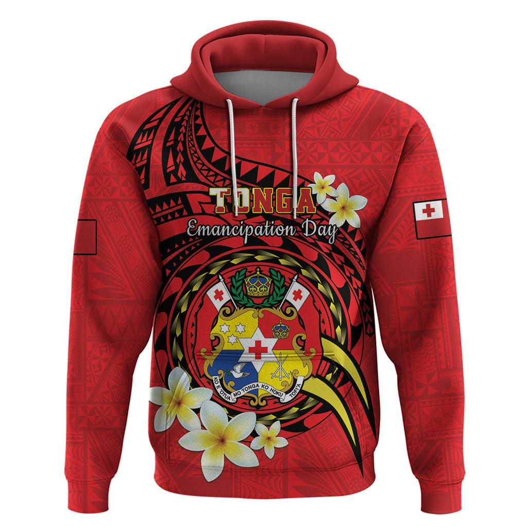 Personalised Tonga Emancipation Day Hoodie Tongan Ngatu Pattern - Red Version