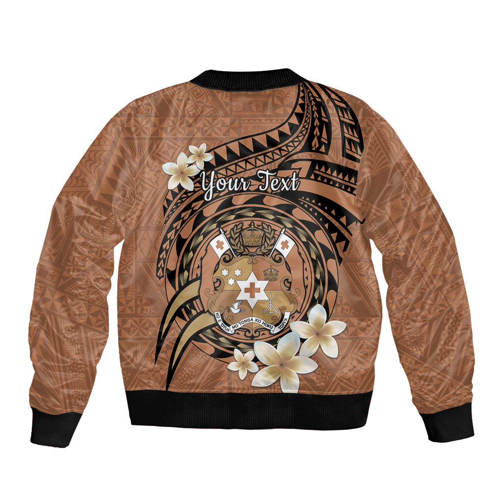 Personalised Tonga Emancipation Day Bomber Jacket Tongan Ngatu Pattern - Brown Version