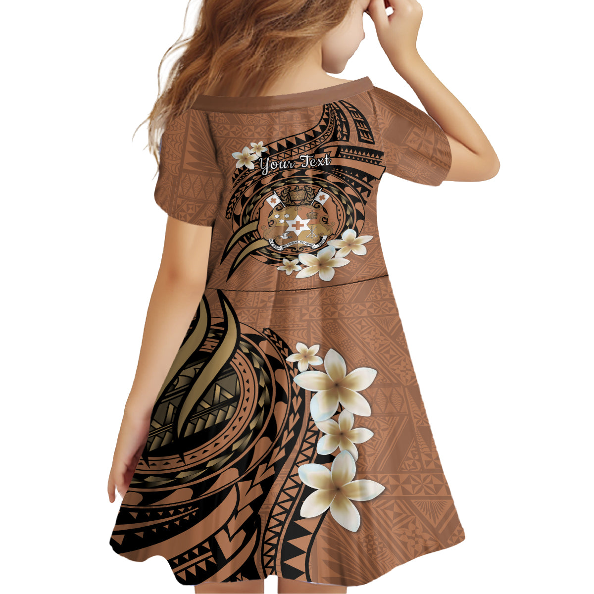 Personalised Tonga Emancipation Day Family Matching Long Sleeve Bodycon Dress and Hawaiian Shirt Tongan Ngatu Pattern - Brown Version