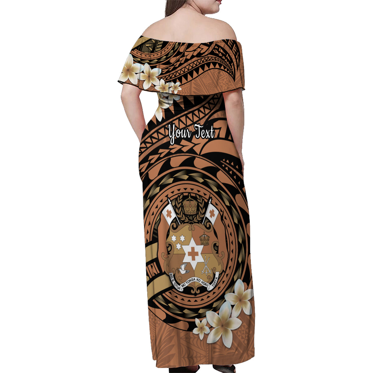 Personalised Tonga Emancipation Day Family Matching Off Shoulder Maxi Dress and Hawaiian Shirt Tongan Ngatu Pattern - Brown Version