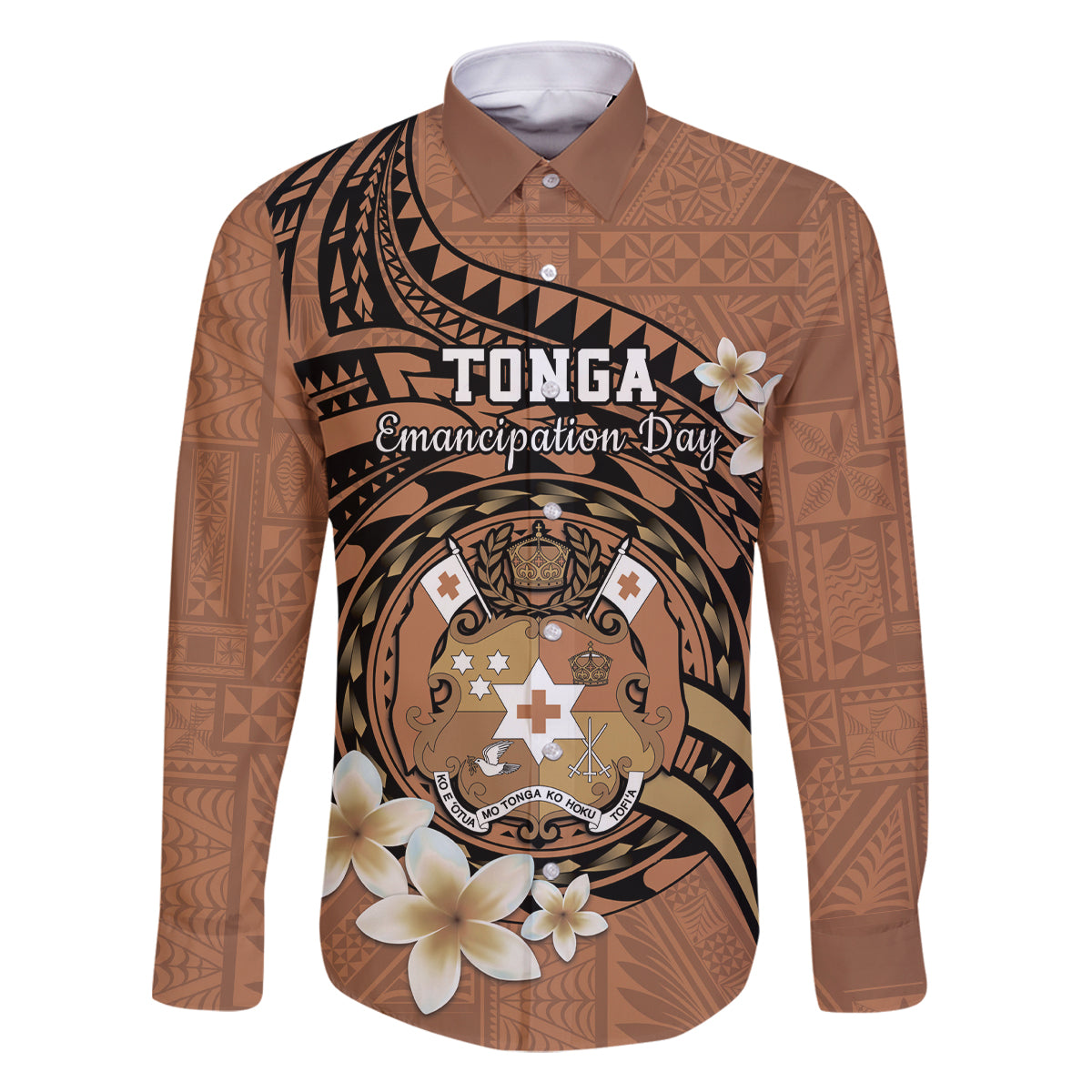 Personalised Tonga Emancipation Day Family Matching Tank Maxi Dress and Hawaiian Shirt Tongan Ngatu Pattern - Brown Version