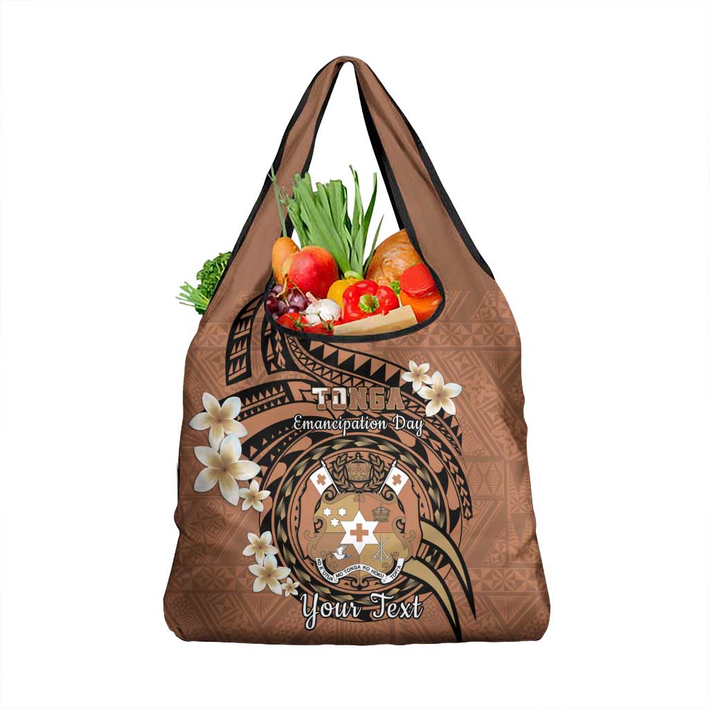Personalised Tonga Emancipation Day Grocery Bag Tongan Ngatu Pattern - Brown Version