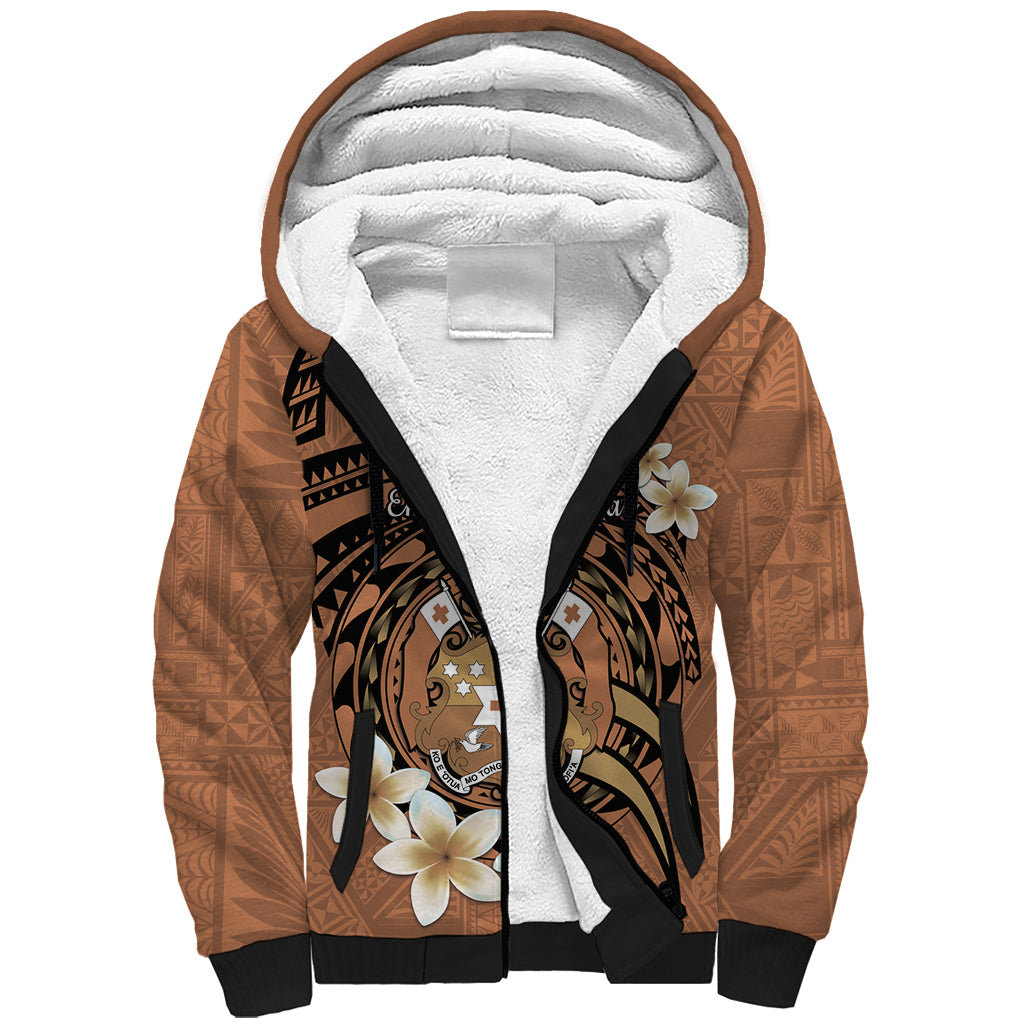 Personalised Tonga Emancipation Day Sherpa Hoodie Tongan Ngatu Pattern - Brown Version