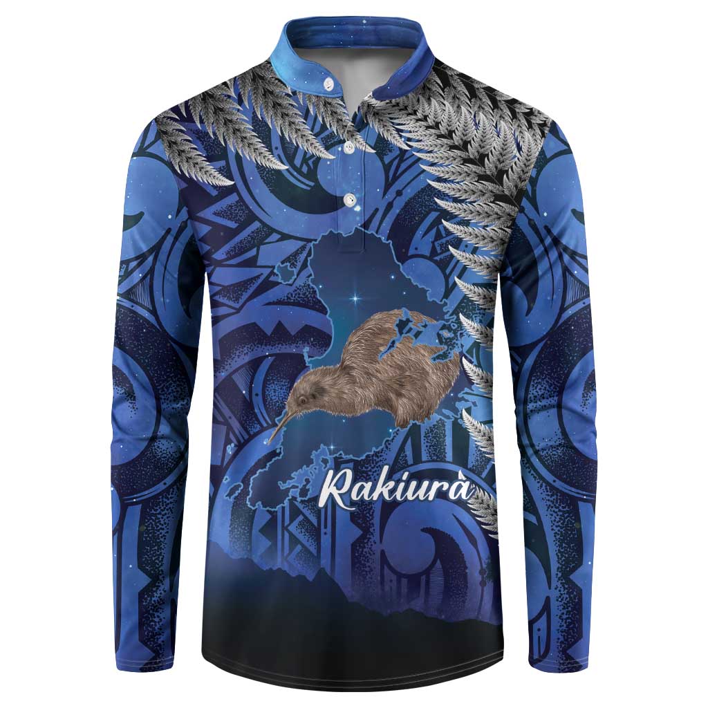 New Zealand Stewart Island Button Sweatshirt Rakiura Kiwi Maori Glowing Sky