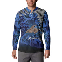 New Zealand Stewart Island Button Sweatshirt Rakiura Kiwi Maori Glowing Sky LT14 - Polynesian Pride