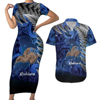 New Zealand Stewart Island Couples Matching Short Sleeve Bodycon Dress and Hawaiian Shirt Rakiura Kiwi Maori Glowing Sky LT14 Blue - Polynesian Pride