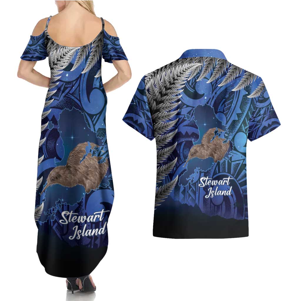 New Zealand Stewart Island Couples Matching Summer Maxi Dress and Hawaiian Shirt Rakiura Kiwi Maori Glowing Sky LT14 - Polynesian Pride