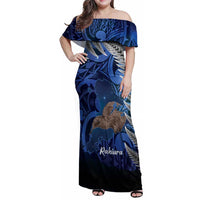 New Zealand Stewart Island Family Matching Off Shoulder Maxi Dress and Hawaiian Shirt Rakiura Kiwi Maori Glowing Sky LT14 Mom's Dress Blue - Polynesian Pride
