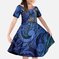 New Zealand Stewart Island Family Matching Puletasi and Hawaiian Shirt Rakiura Kiwi Maori Glowing Sky LT14 Daughter's Dress Blue - Polynesian Pride