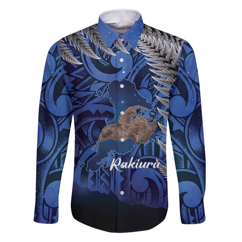 New Zealand Stewart Island Family Matching Puletasi and Hawaiian Shirt Rakiura Kiwi Maori Glowing Sky LT14 Dad's Shirt - Long Sleeve Blue - Polynesian Pride