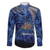 New Zealand Stewart Island Family Matching Puletasi and Hawaiian Shirt Rakiura Kiwi Maori Glowing Sky LT14 Dad's Shirt - Long Sleeve Blue - Polynesian Pride
