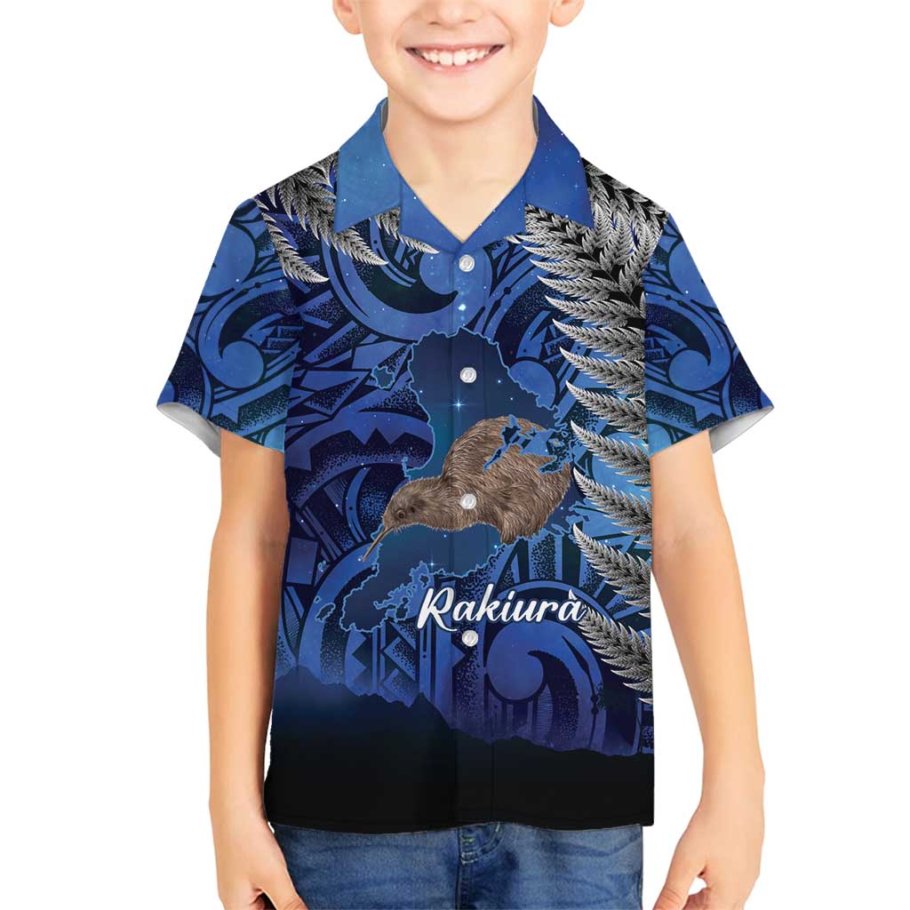 New Zealand Stewart Island Family Matching Puletasi and Hawaiian Shirt Rakiura Kiwi Maori Glowing Sky LT14 Son's Shirt Blue - Polynesian Pride