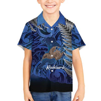New Zealand Stewart Island Family Matching Puletasi and Hawaiian Shirt Rakiura Kiwi Maori Glowing Sky LT14 Son's Shirt Blue - Polynesian Pride